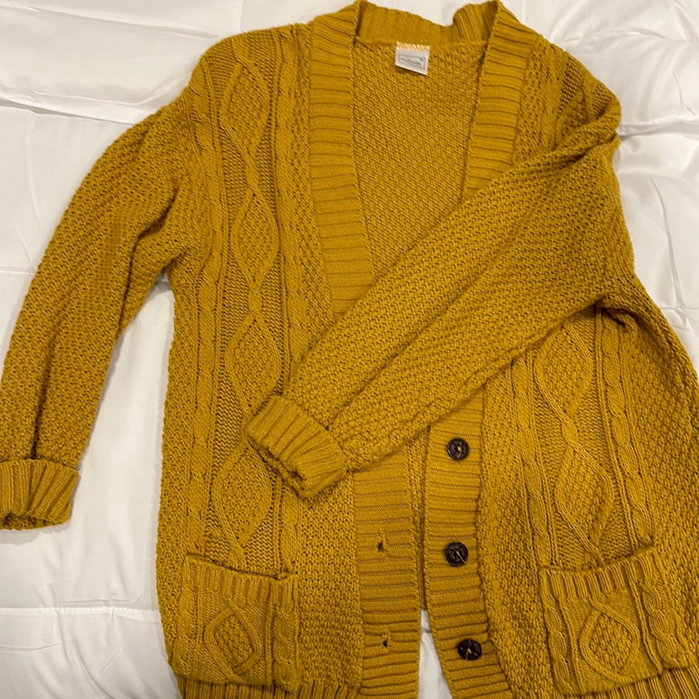 Cute yellow cable knit cardigan